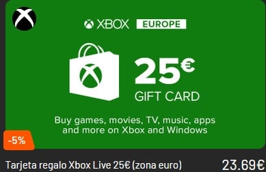 Tarjeta Xbox Live 25 EUR EUROPA